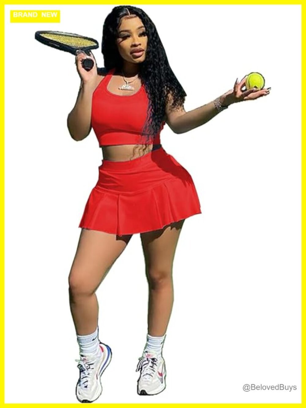 2 Pc Tennis Skirt Set Tank Crop Top Pleated Mini Skort Athletic Workout Outfit